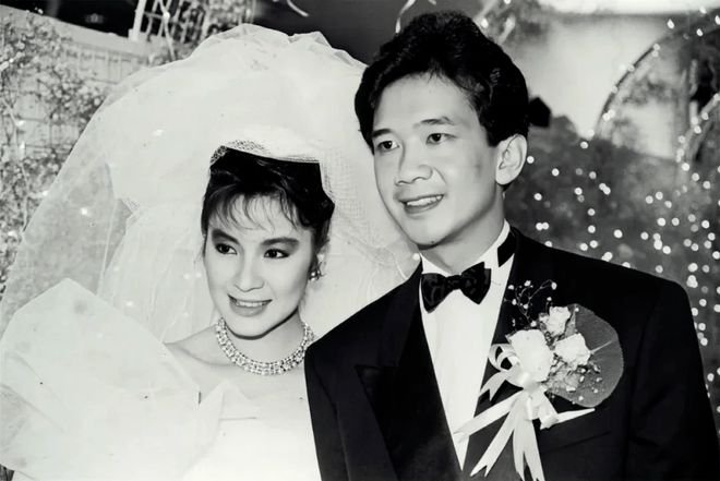 A throwback wedding photo of Michelle Yeoh and her ex-husband Dickson Poon, capturing a moment from their past together.